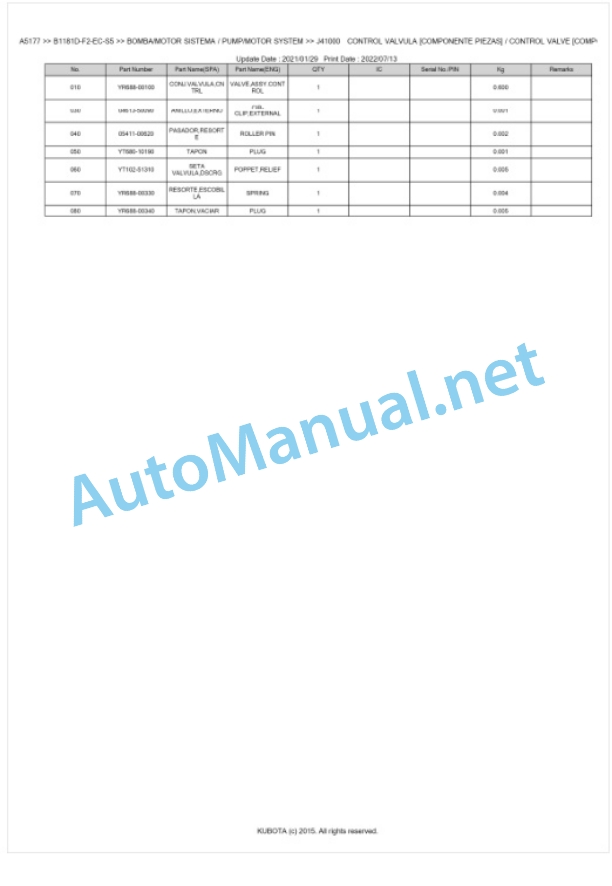 Kubota B1181D-F2-EC-S5 Parts Manual PDF BKIDA5177-5