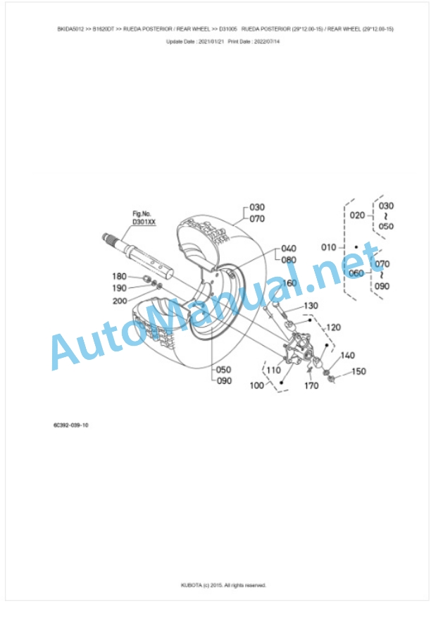 Kubota B1620DT Tractor Parts Manual PDF BKIDA5012-4