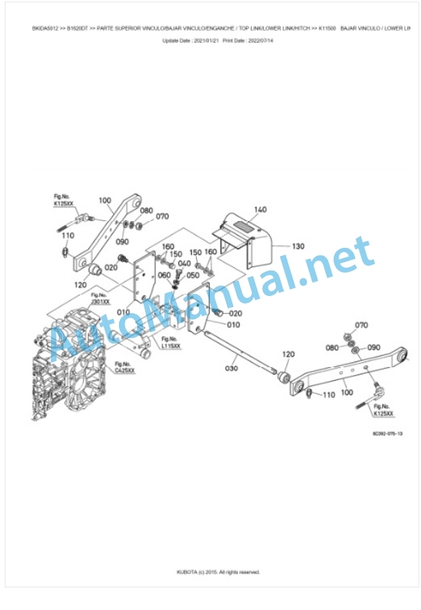 Kubota B1620DT Tractor Parts Manual PDF BKIDA5012-5