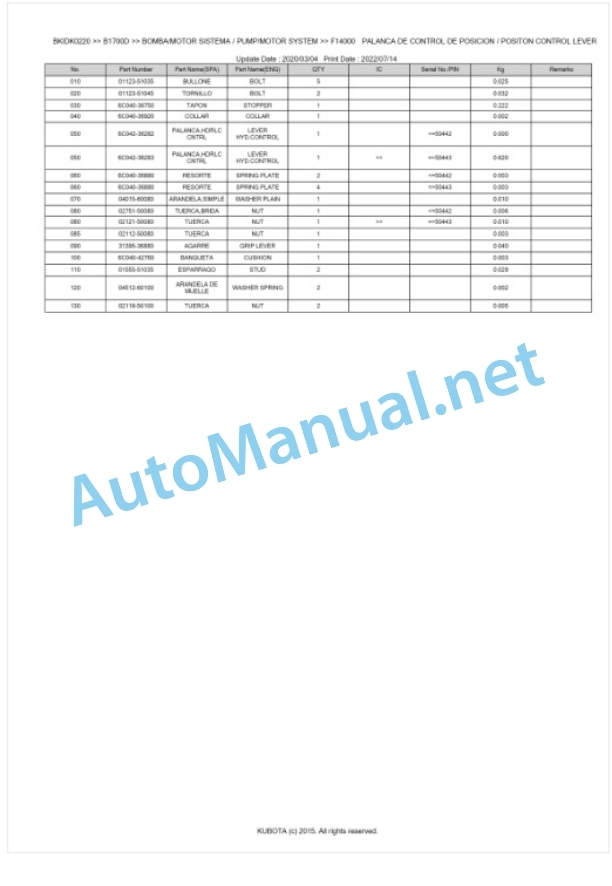 Kubota B1700D, B2100D B2400D Tractor Parts Manual PDF BKIDK0220-4