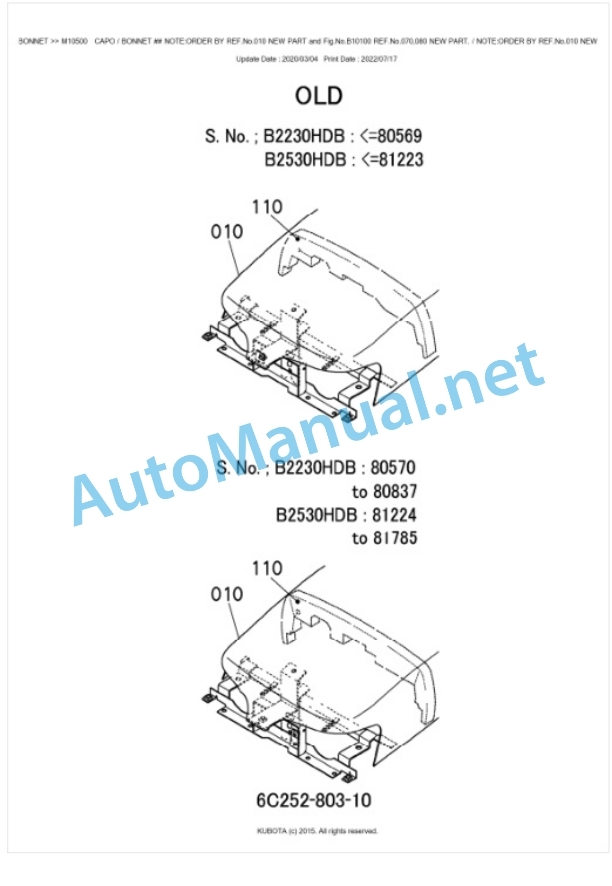 Kubota B2230HDB, B2530HDB Tractor Parts Manual PDF BKIDK0631-5