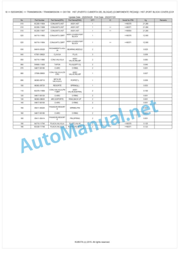 Kubota B2230HDBC, B2530HDBC Tractor Parts Manual PDF BKIDK0630-3