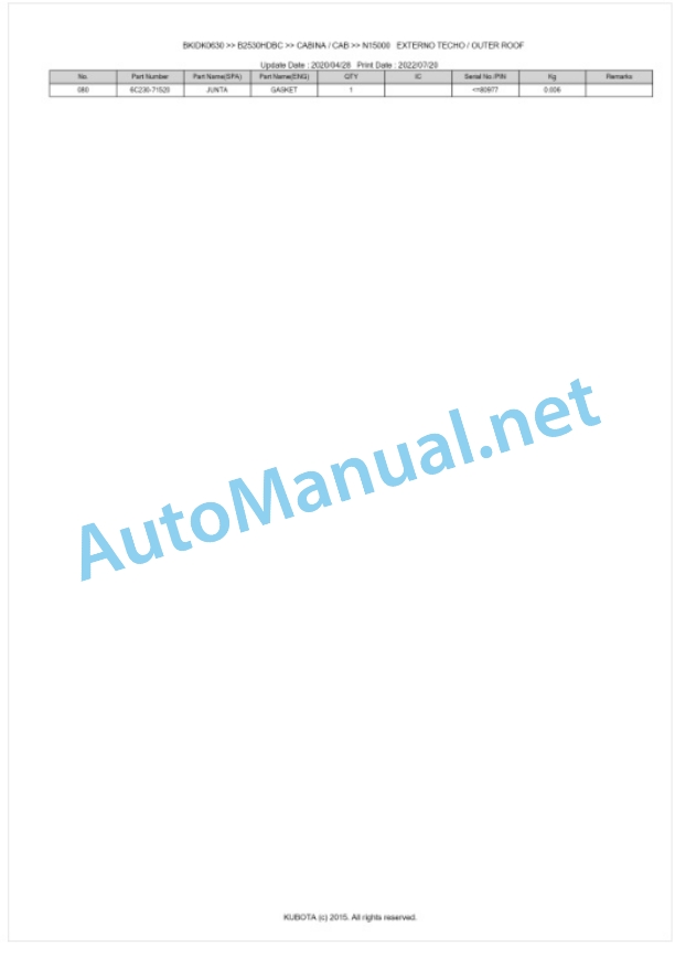 Kubota B2230HDBC, B2530HDBC Tractor Parts Manual PDF BKIDK0630-5