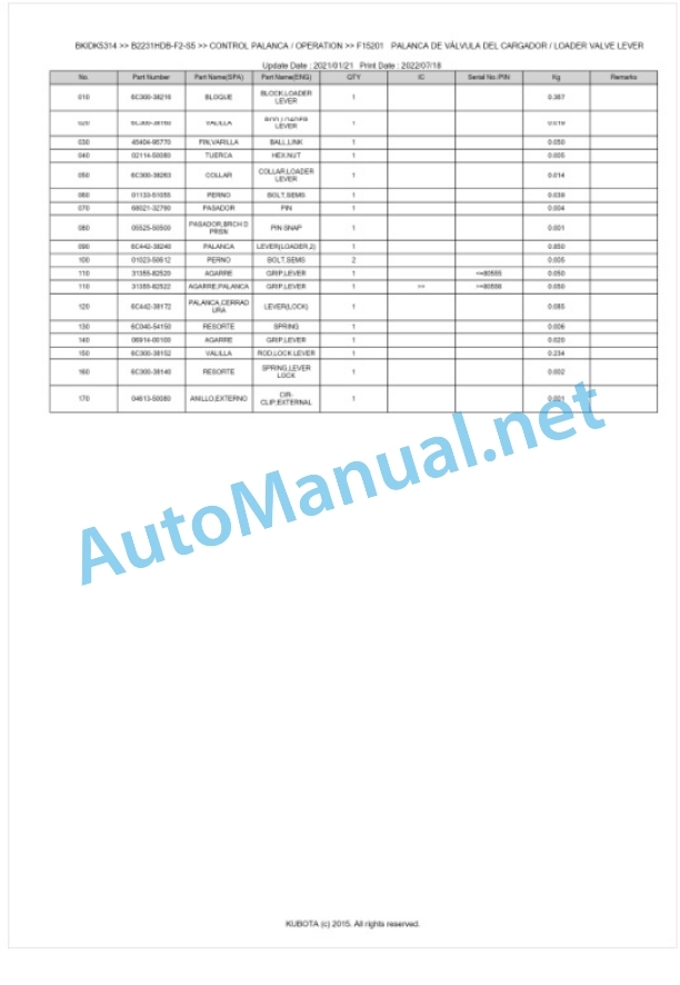 Kubota B2231HDB-F2-S5 Tractor Parts Manual PDF BKIDK5314-4