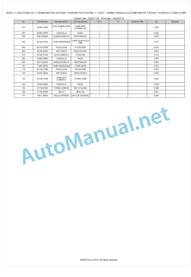 Kubota B2231HDBC-S5 Tractor Parts Manual PDF BKIDK5321-4