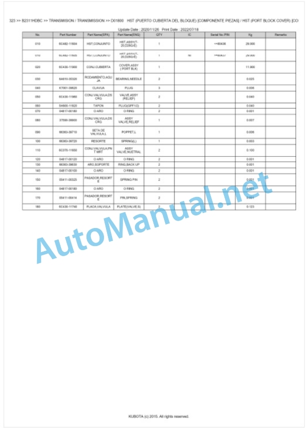 Kubota B2311HDBC Tractor Parts Manual PDF BKIDK5323-3