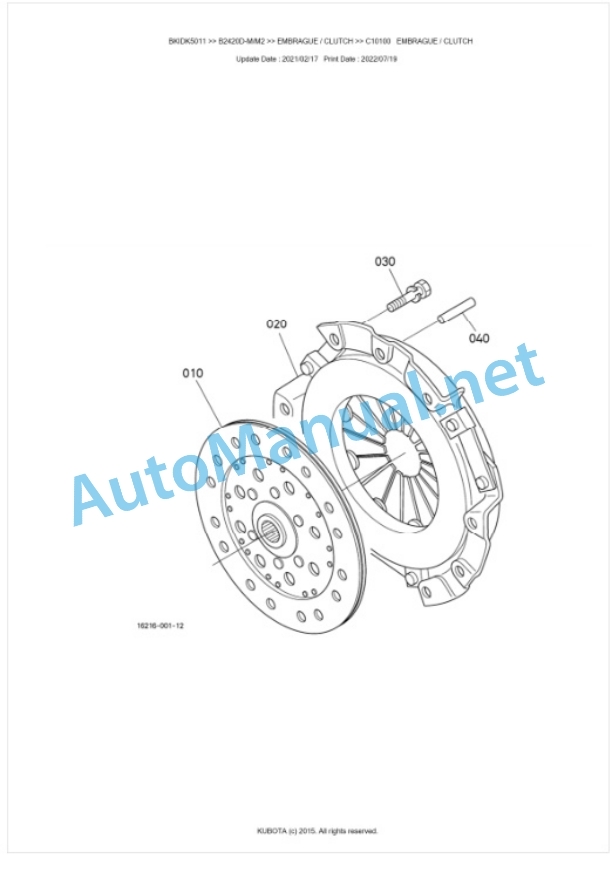 Kubota B2420D-M, M2 Parts Manual PDF BKIDK5011-3