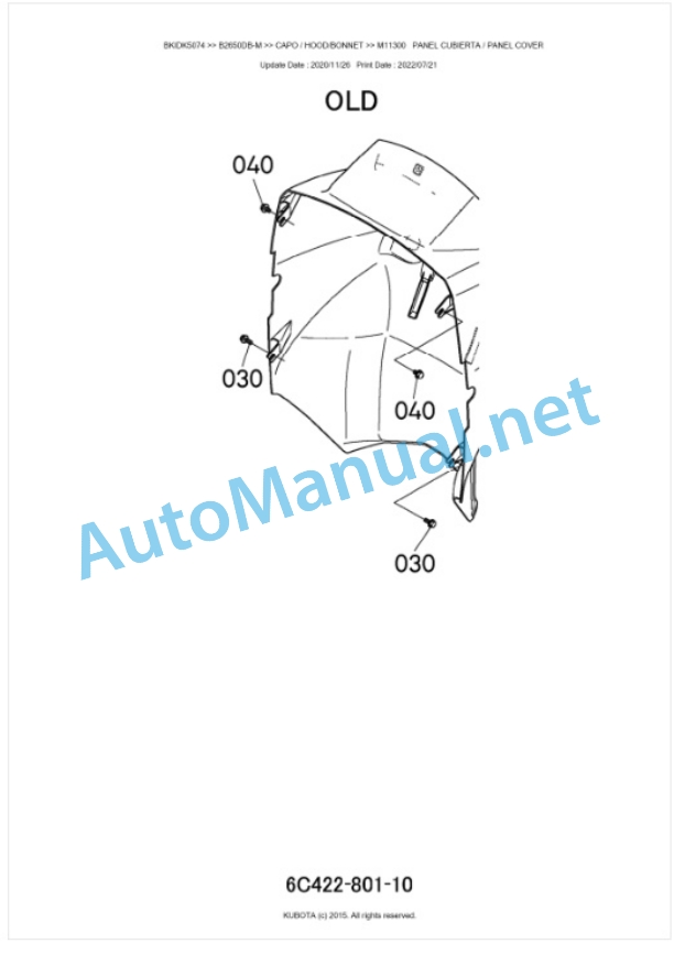 Kubota B2650DB-M Tractor Parts Manual PDF BKIDK5074-5