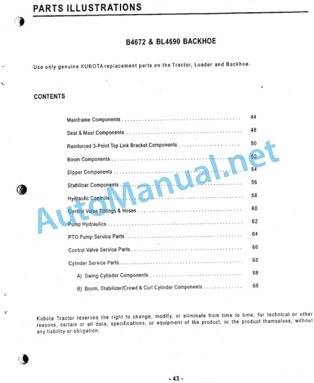 Kubota B4672A, BL4690A Backhoe Operators Manual PDF-4