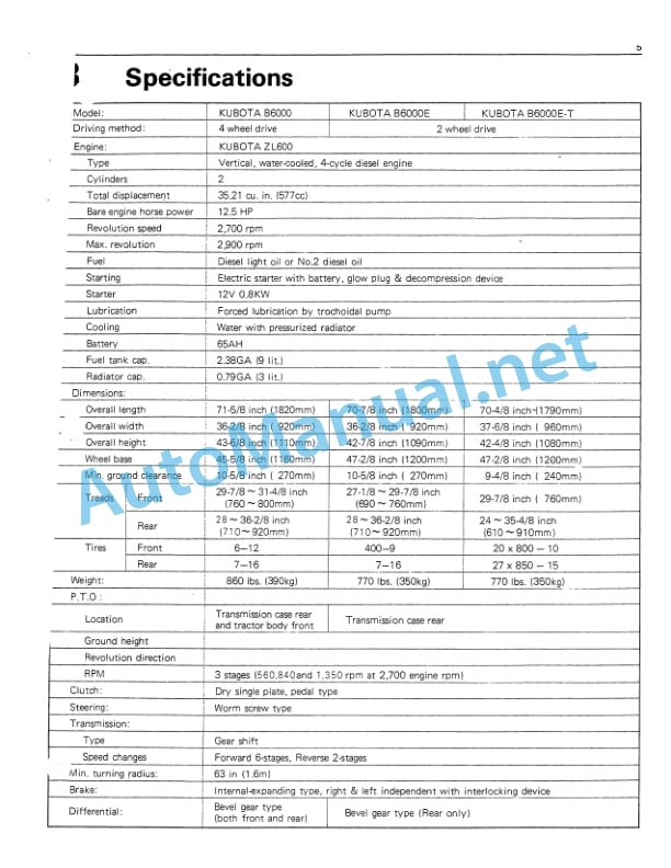 Kubota B6000 Tractor Operators Manual PDF-2