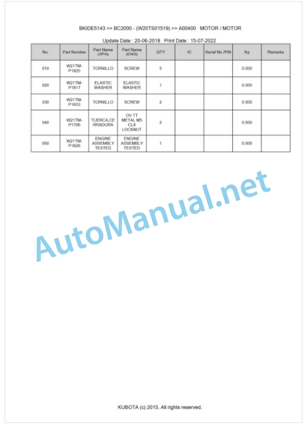 Kubota BC2000 Parts Manual PDF BKIDE5143-3