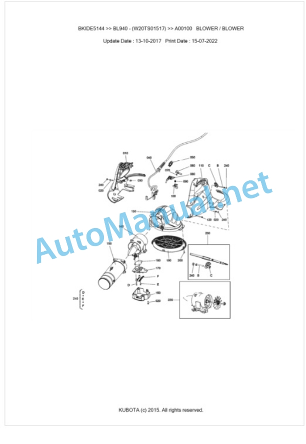 Kubota BL940 Parts Manual PDF BIKDE5144-3