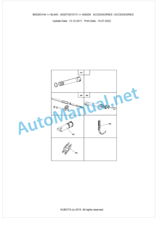 Kubota BL940 Parts Manual PDF BIKDE5144-5