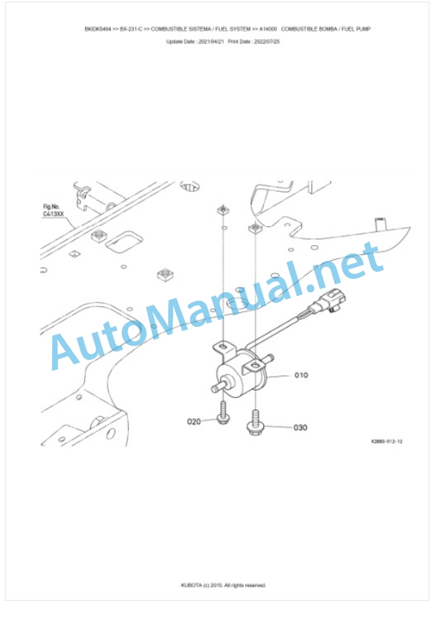 Kubota BX-231-C Tractor Parts Manual PDF BKIDK5464-2