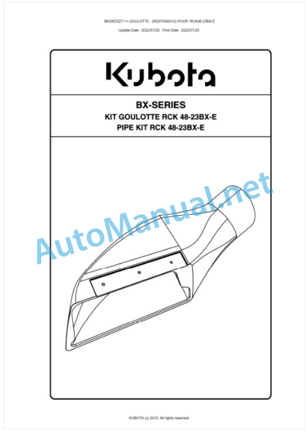 Kubota BX-Series Kit Goulotte RCK 48-23BX-E PIPE Kit RCK 48-23BX-E Parts Manual PDF BKIDK5227-2