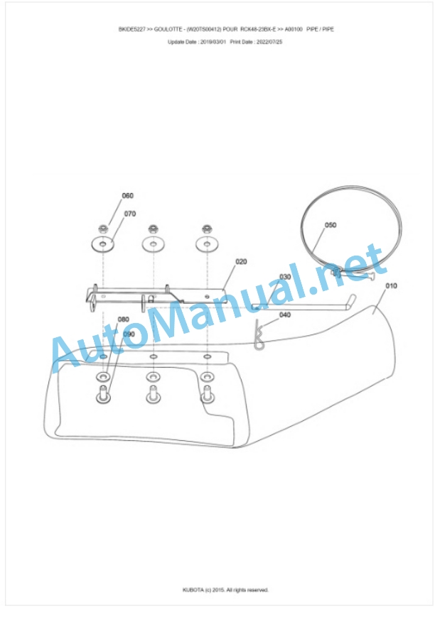 Kubota BX-Series Kit Goulotte RCK 48-23BX-E PIPE Kit RCK 48-23BX-E Parts Manual PDF BKIDK5227-3