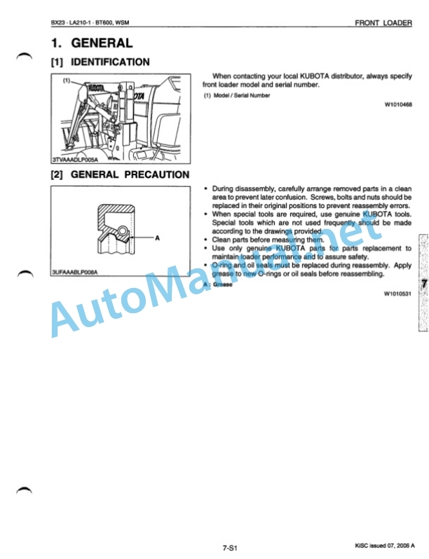 Kubota BX23 Tractor, LA210-1 Front Loader, BT600 Backhoe Workshop Manual PDF-5