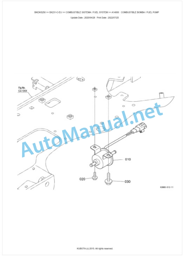 Kubota BX231-C-EU Tractor Parts Manual PDF BKIDK5250-2