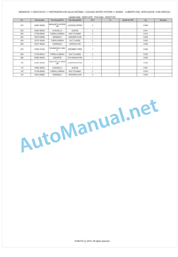 Kubota BX231D5-R1 Tractor Parts Manual PDF BKIDK5335-2