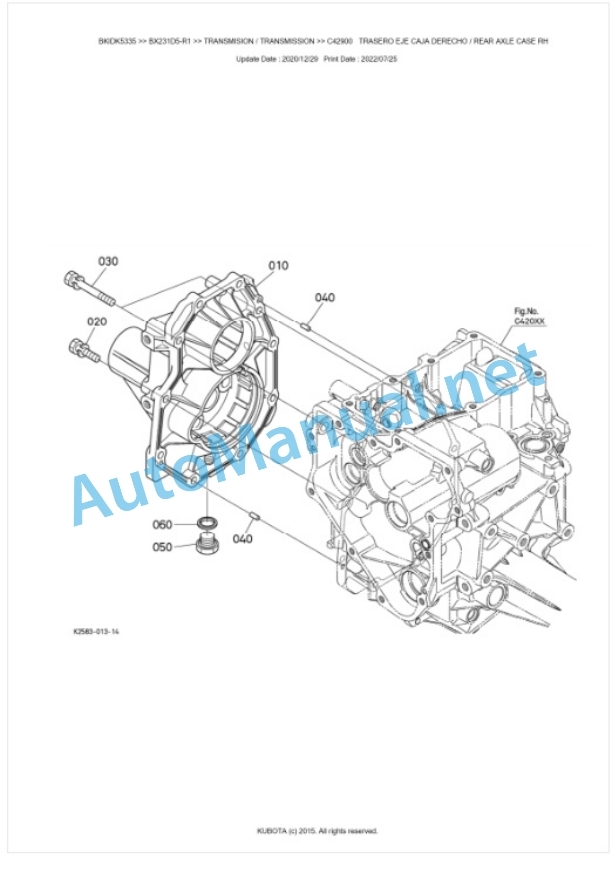 Kubota BX231D5-R1 Tractor Parts Manual PDF BKIDK5335-3