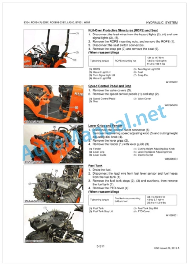 Kubota BX24, LA240, BT601, RCK54, RCK54P, RCK60B Tractor, Front Loader, Backhoe, Rotary Mower Workshop Manual PDF-4