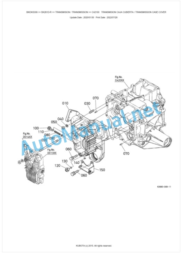 Kubota BX261D-R Tractor Parts Manual PDF BKIDK5309-3