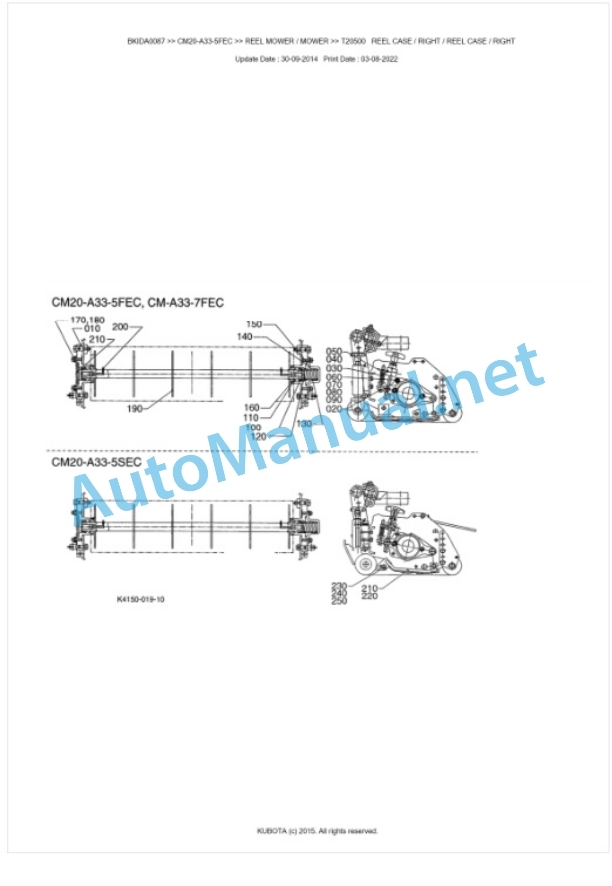 Kubota CM20-A33-5FEC Parts Manual PDF BKIDA0087-2