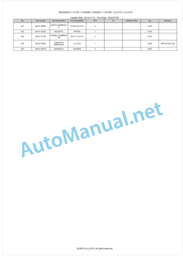 Kubota D130 Parts Manual PDF BKIDK0563-5