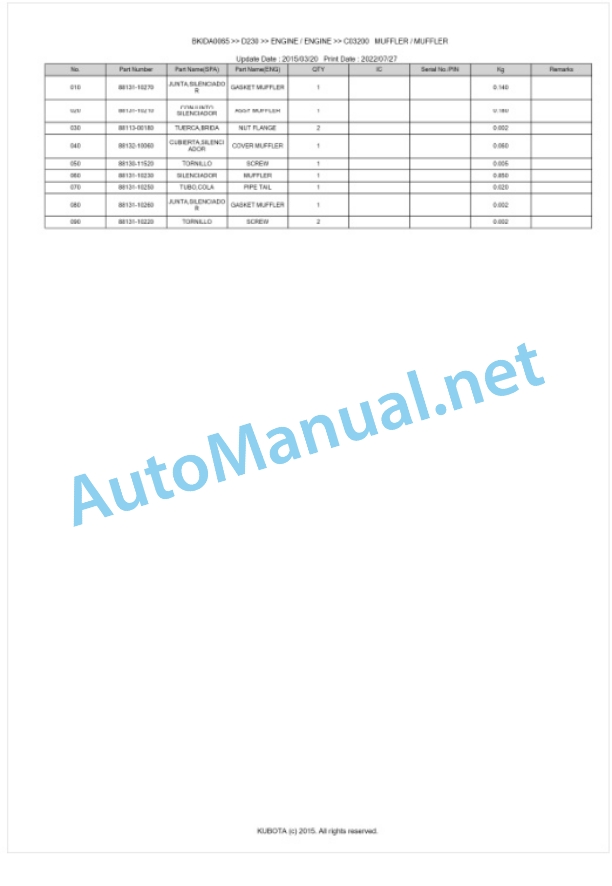 Kubota D230 Parts Manual PDF BKIDA0065-5