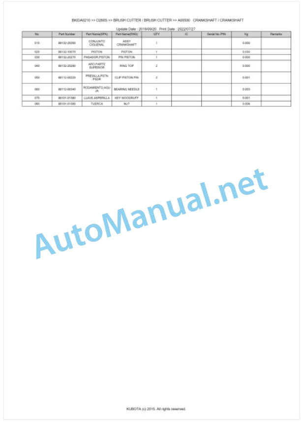 Kubota D260S Parts Manual PDF BKIDA0210-3