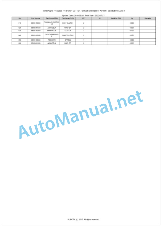 Kubota D260S Parts Manual PDF BKIDA0210-5