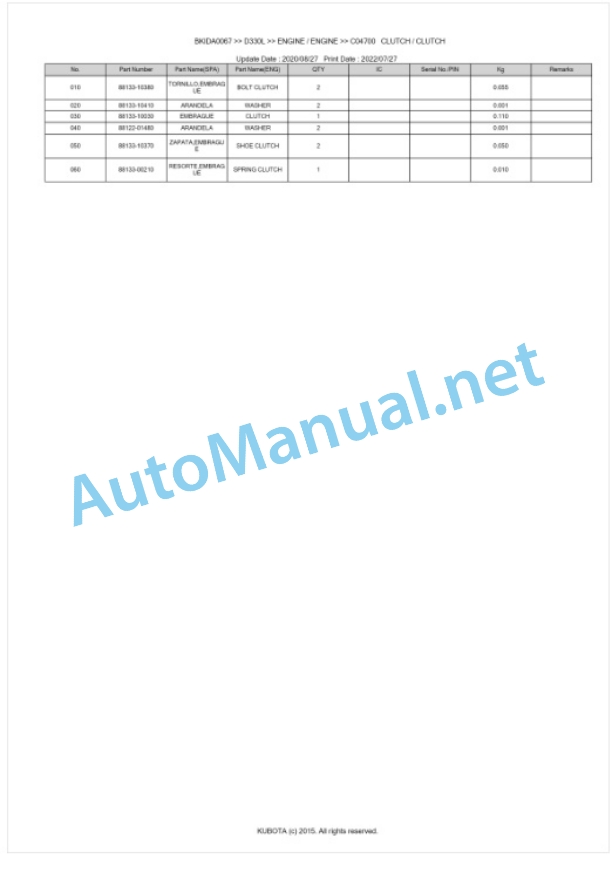 Kubota D330L Parts Manual PDF BKIDA0067-5