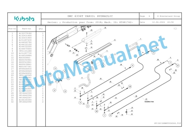 Kubota DMC 6336T VARIO Parts Manual PDF-2