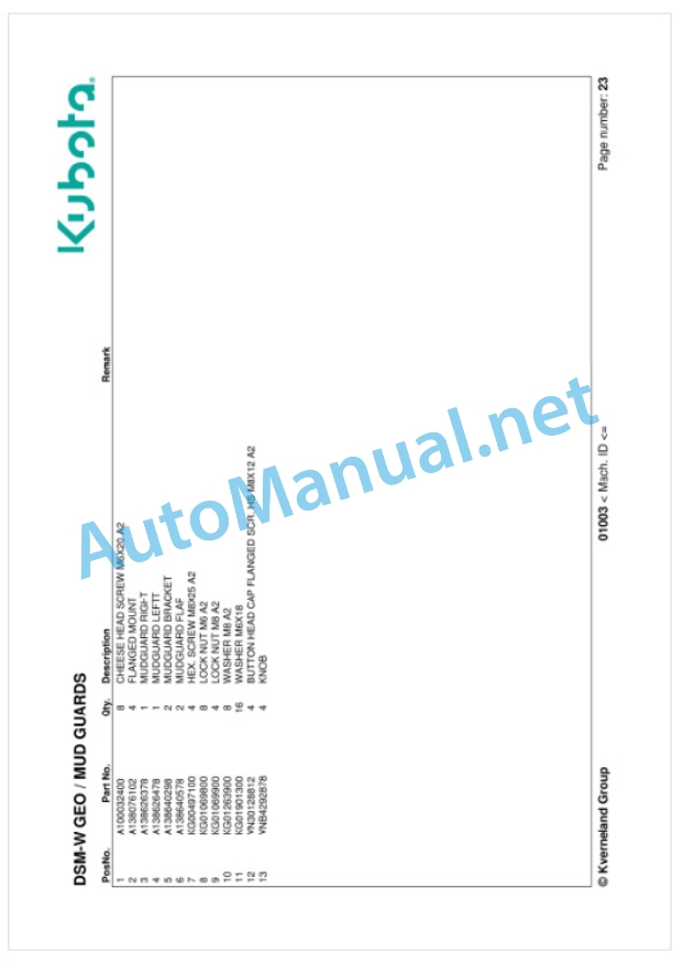 Kubota DSM-W GEO Parts Manual PDF-4