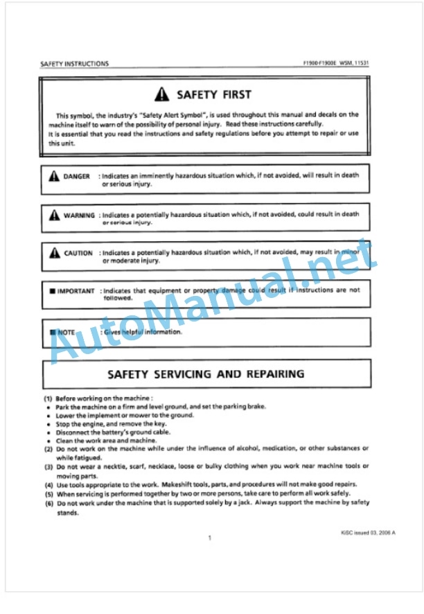 Kubota F1900, F1900E Tractor Workshop Manual PDF-5