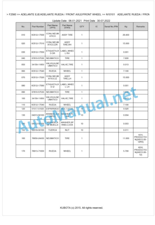 Kubota F2560 Parts Manual PDF BKIDA0229-4