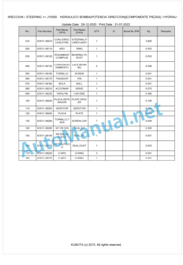 Kubota F3060 Parts Manual PDF BKIDA0230-5