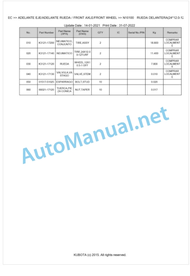 Kubota F3680-EC Parts Manual PDF BKIDA0316-4