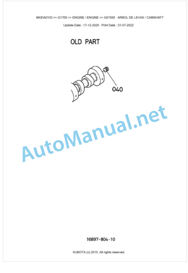 Kubota G1700 Parts Manual PDF BKIDA0103-2