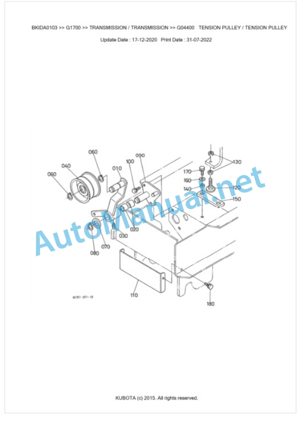 Kubota G1700 Parts Manual PDF BKIDA0103-4