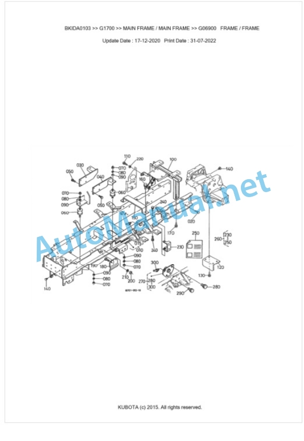 Kubota G1700 Parts Manual PDF BKIDA0103-5