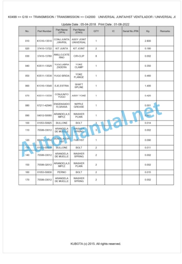 Kubota G18 Parts Manual PDF BKIDK0499-4