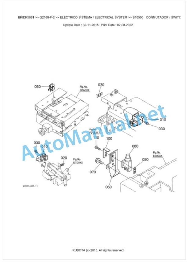 Kubota G2160-F-2 Parts Manual PDF BKIDK5061-3