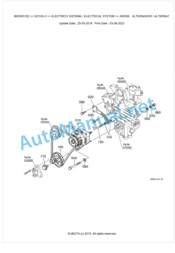 Kubota G21HD-3, G21LD-3 Parts Manual PDF BKIDK5102-3