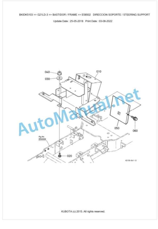 Kubota G21HD-3, G21LD-3 Parts Manual PDF BKIDK5103-5