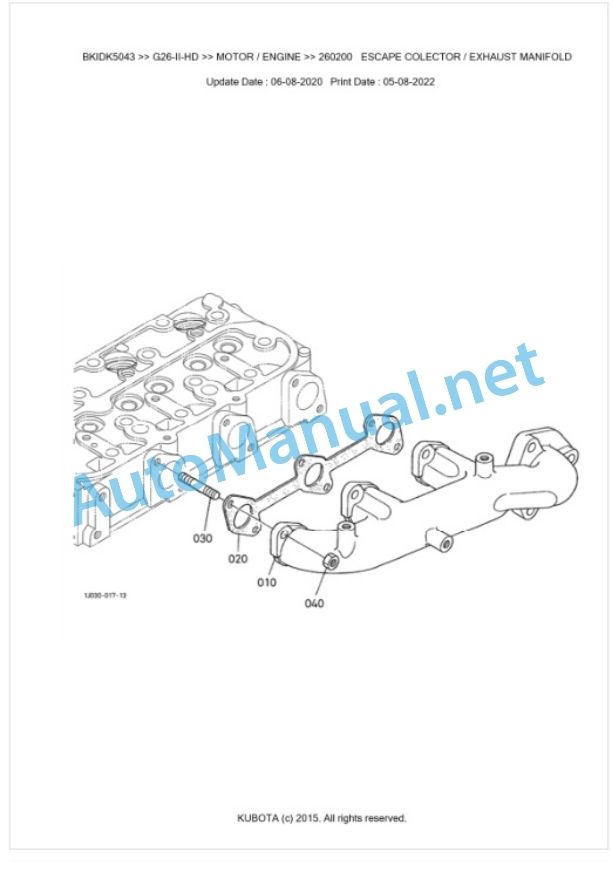 Kubota G26-II-HD Parts Manual PDF BKIDK5043-2