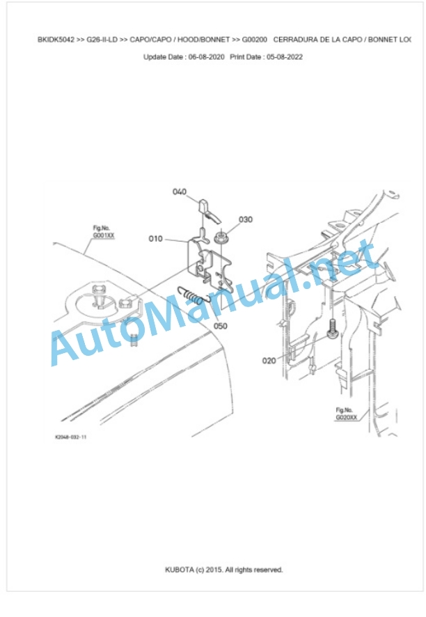 Kubota G26-II-LD Parts Manual PDF BKIDK5042-5