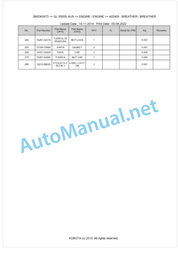 Kubota GL-5500S-AUS Parts Manual PDF BKIDK0473-2