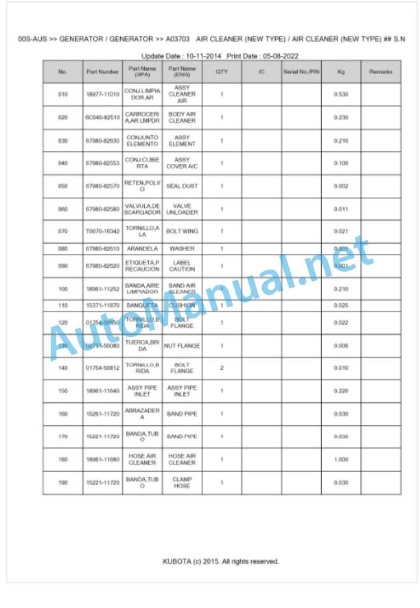 Kubota GL-5500S-AUS Parts Manual PDF BKIDK0473-4