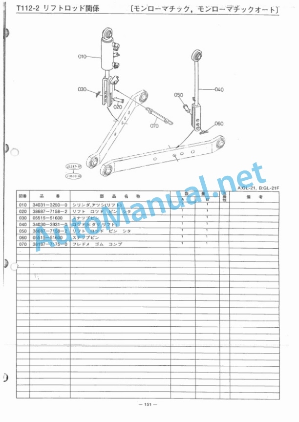 Kubota GL21, GL21F Grandel Parts Manual PDF JP-5